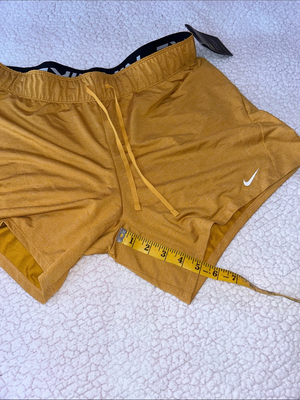 Nike Women's Mustard Yellow Dri-FIT Athletic Shorts - Picture 6 of 8